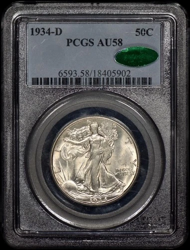 1934-D Walking Liberty Half Dollar 50c PCGS AU58 CAC