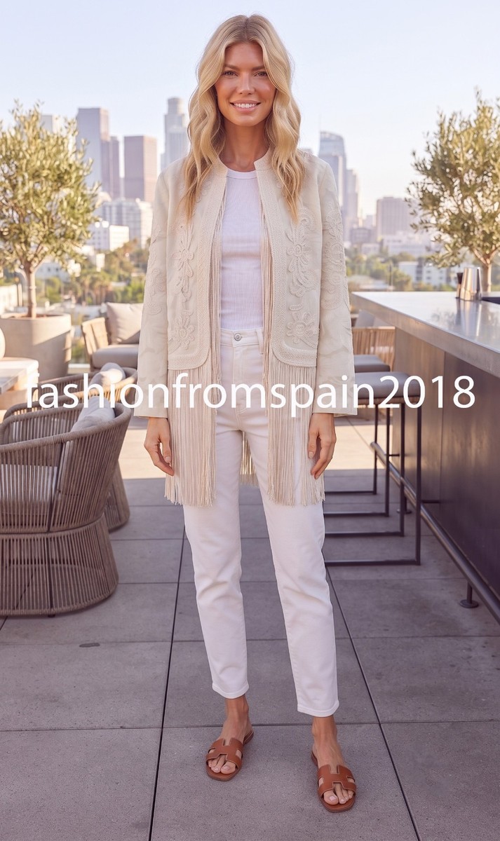 ZARA NEW WOMAN FLORAL ZW COLLECTION FRINGED JACKET ECRU XS-XL 6895