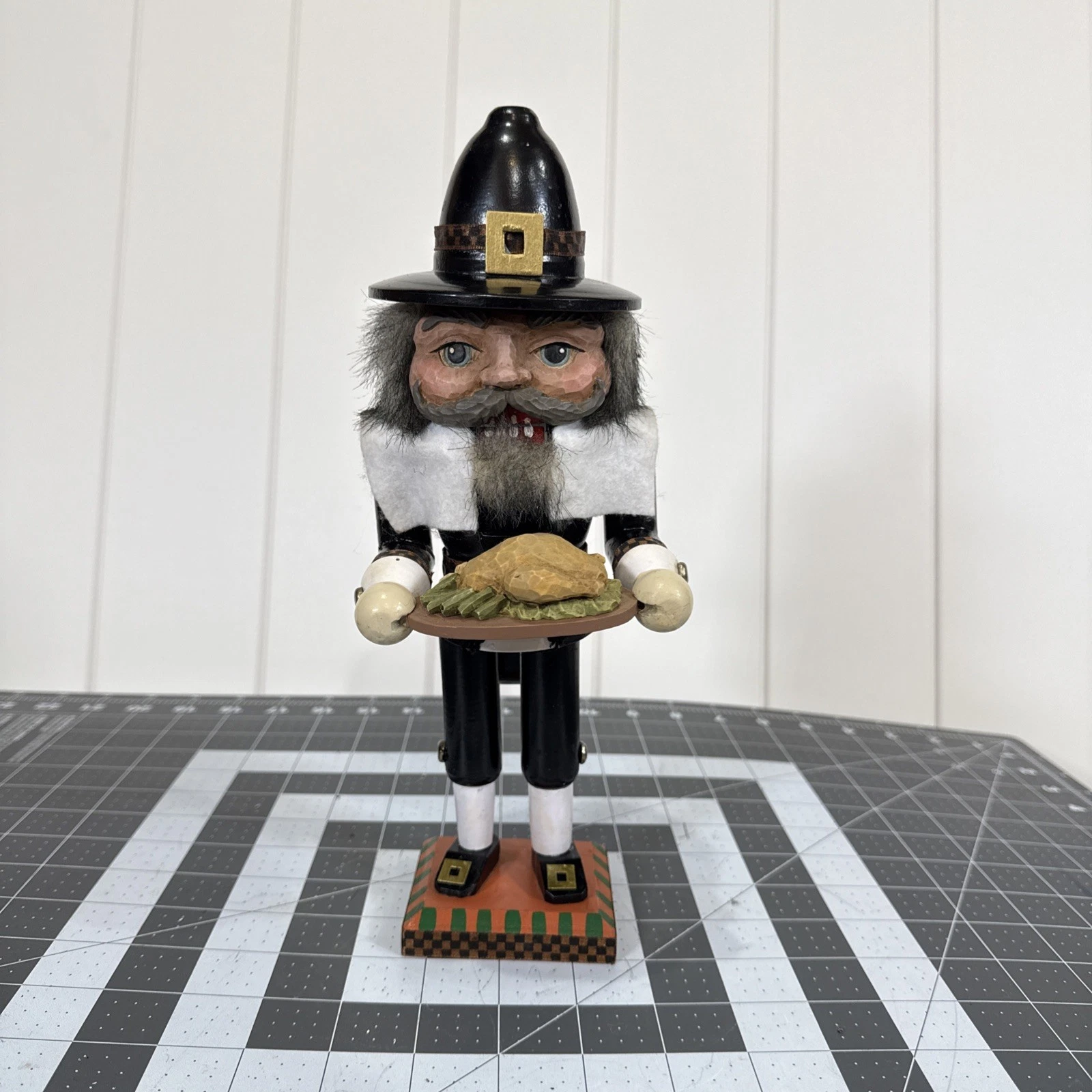 Vintage BRN Designs Nutcracker Pilgrim Holding Turkey Thanksgiving Table Decor