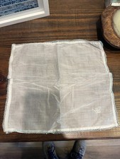 Vintage White Handkerchief With Butterfly Embroidery And Blue Crochet Edging