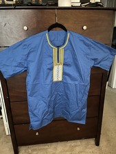 Dashiki Shirt, Medium, Blue Gold and white