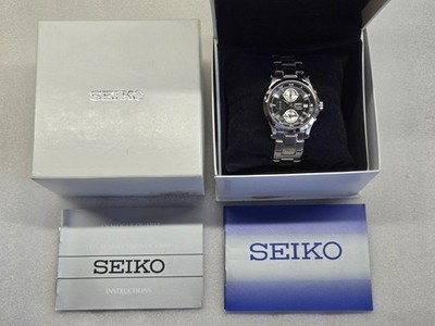 SEIKO PREMIER CHRONOGRAPH ALARM DATE BLACK DIAL ST. STEEL MEN'S WATCH SNA585 NEW