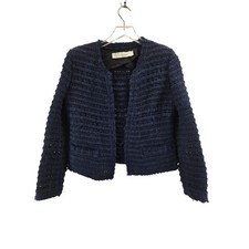 IRO Paris Startlespe 19S Navy Blue Tweed Open Knit Jacket FR 36 US 4 Designer
