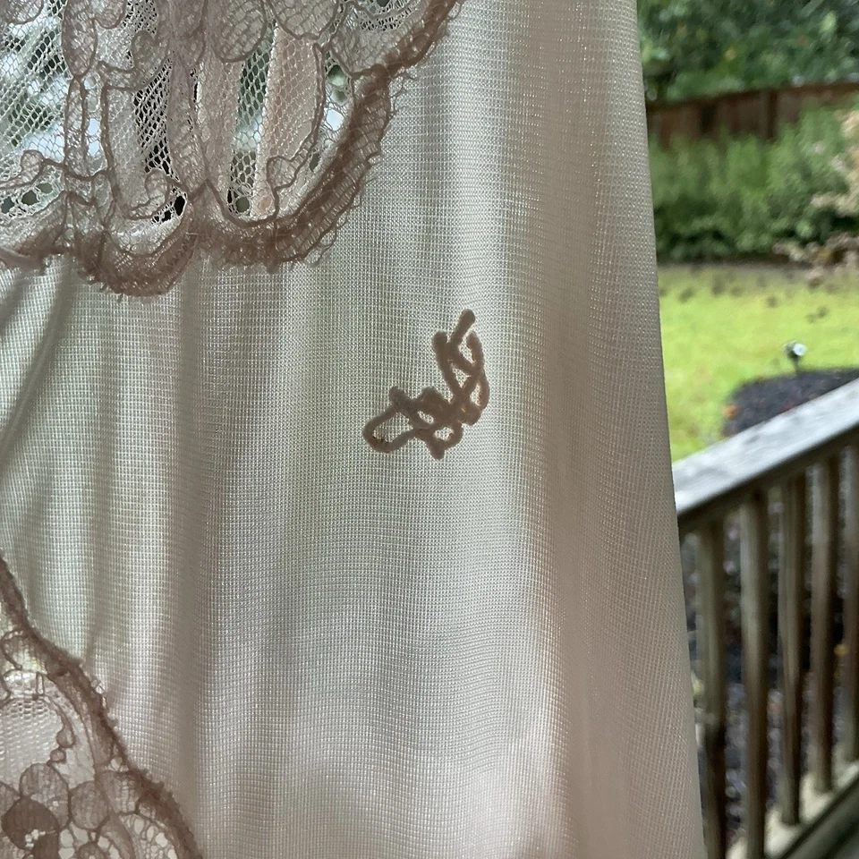 Diane von Fürstenberg Vintage Satén Slip Camisón Encaje Corpiño Marfil DVF Grande Foto 3 de 4