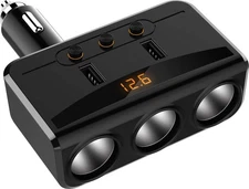 3 Socket Cigarette Lighter Adapter, Car Charger Plug Splitter with Dual USB P...