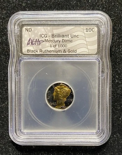 1937 Mercury Dime Black Ruthenium & Gold- ICG Brilliant Uncirculated