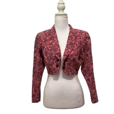 Bonkers 90s Vintage Women's Pink & Navy Paisley Cropped Bolero Jacket - Size S