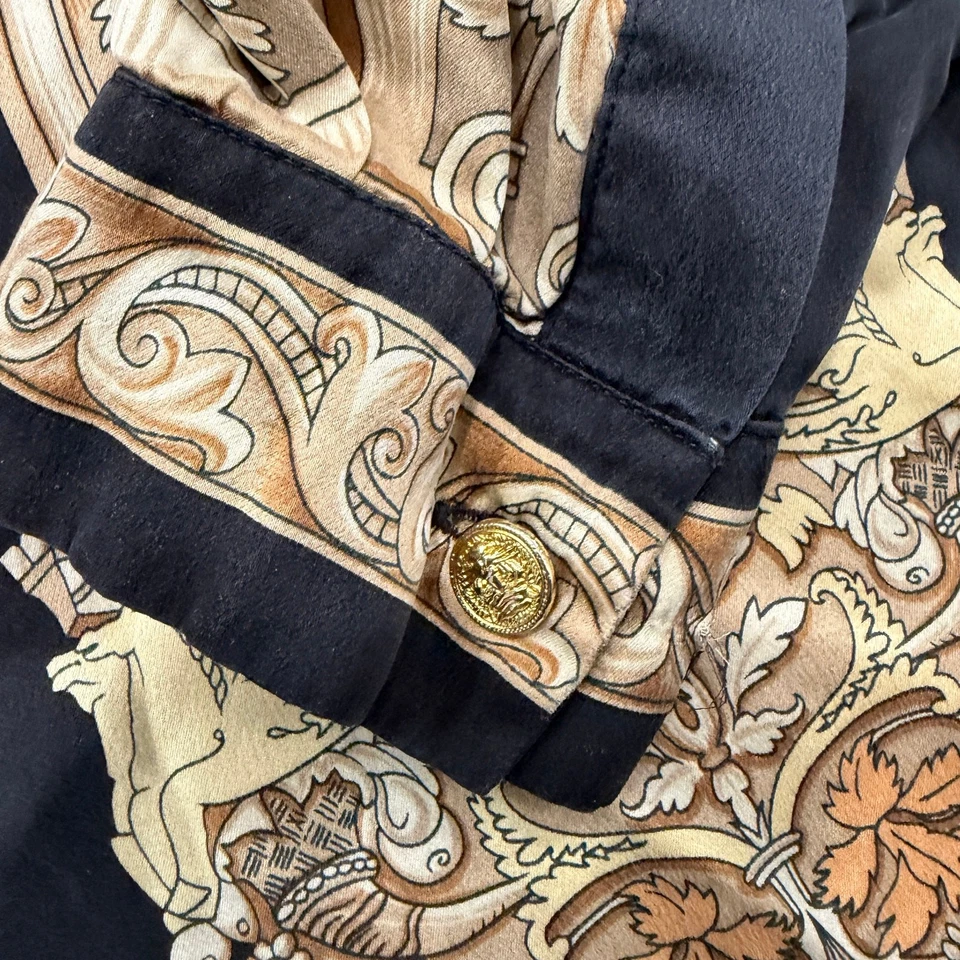 Vintage Baroque Creme de Silk Button Shirt Men's Extra Large Black Gold Silk  - Image 4 of 4