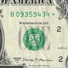 Series 2017A Star Note B New York 3.2M Pack Note $1 Dollar Bill B09359434*