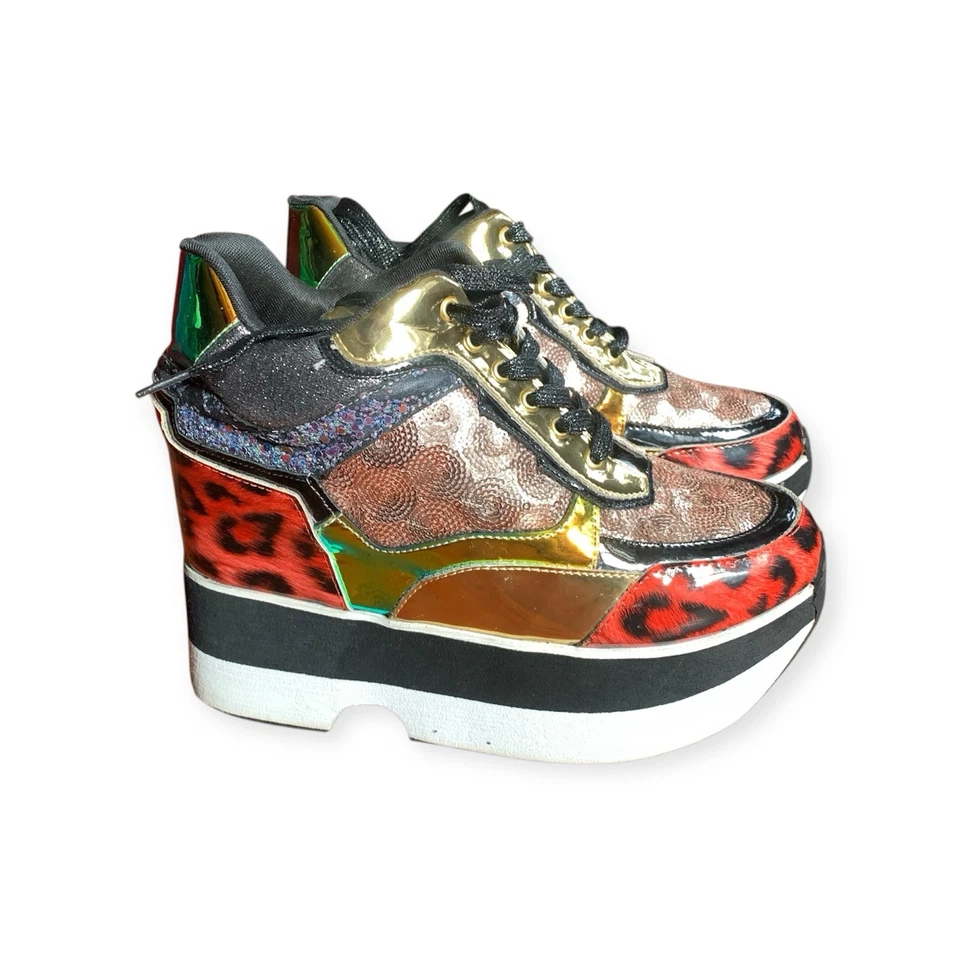 Zapatilla deportiva Cape Robbin Althea plataforma cuña lentejuelas difícil de encontrar oro rosa talla 8 colorida Foto 3 de 4