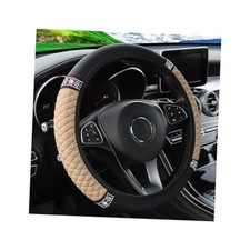 Bling Car Steering Wheel Cover, 15 Inch Rhinestones Soft Leather Elastic Beige