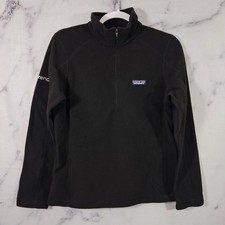 Patagonia Worn Wear Micro D 1/4 Zip Fleece Women's S Black Company Logo Sleeve 