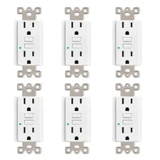 GFCI Outlet 15A Ground Fault Receptacle LED Indicator Non-TR with Wallplate 6PCS