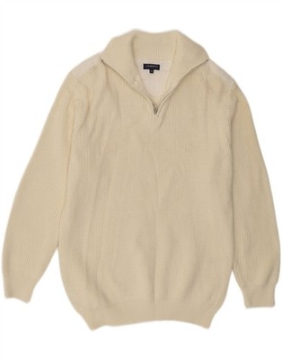 GILBERTO Damen Zip Neck Pullover Sweater UK 18 XL Off White Baumwolle BX08