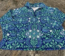 Talbots Petites Women's Blue Green Paisley Quarter Zip Pullover NWT