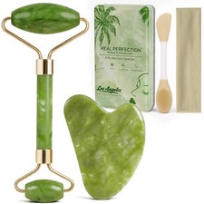 Real Perfection Gua Sha Facial Tools Face Roller for Wrinkles Jade Green