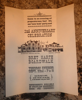 Vintage 1964 BRET HARTE BOARDWALK 2nd Anni Celebration Advertising Flyer Oakland