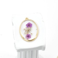 4PCS Gold Tone Dried Flower Resin Oval Charm Queen Anne's Daffodil GYX3006
