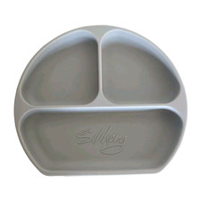 Silikong Gray Plate With 3 Dividing Sections With Suction on Bottom