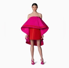 CAROLINA HERRERA | Two-Tone Strapless High-Low Ruffle Mini Dress