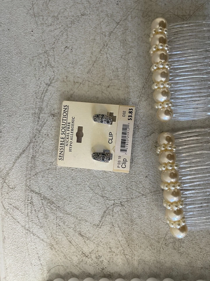 Wedding Hair Comb Crystal Pearl Clip & Fashion Necklace Set Napier Style - Image 3 of 4