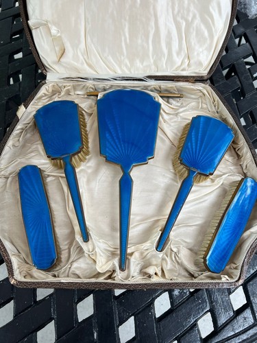 Antique Foreign Blue Enameled Vanity Set.