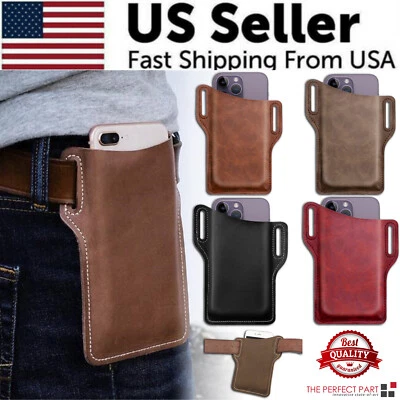 THE PERFECT PART Men Cell Phone Belt Pack Bag Loop Waist Holster Pouch Case​ Leather Wallet Cover
