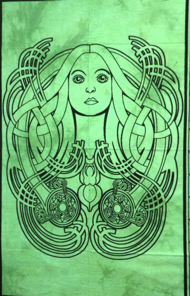 Indian Tapestry Celtic Angel Face Green Color Wall Hanging Poster Home Decor Us - Image 2 of 4