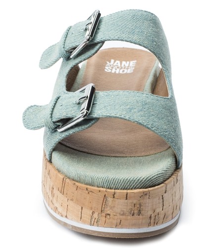 Jane and the Shoe Sandal Light Blue Denim Birken Buckle Mule - Picture 2 of 4
