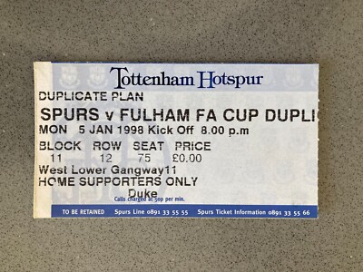 Tottenham Hotspur v Fulham 1997-98 Match Ticket