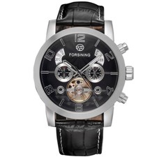 Forsining Fashion Mens Watch Leather Stainles...