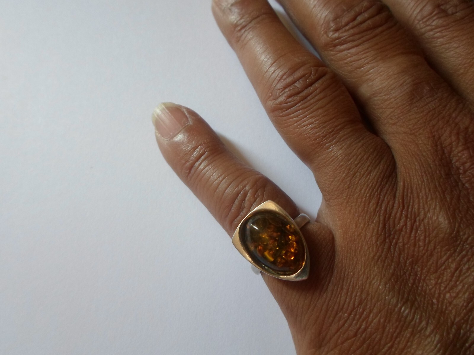 solid silver ring, amber cabochon, size 50 - image 2
