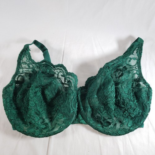 Victoria's Secret Satin Bra Set 44DD Extra Large Hi-Leg Brief Emerald Green Lace - Picture 2 of 9