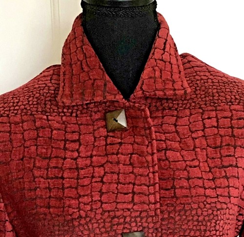 Painted Pony Heavy Blazer Small Red Brown Geo Pattern Wearable Art Buttoned EUC - Picture 2 of 12