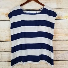 Olive and Oak Womens Size M Blue and White Sleeveless Top Rear Cutout Career