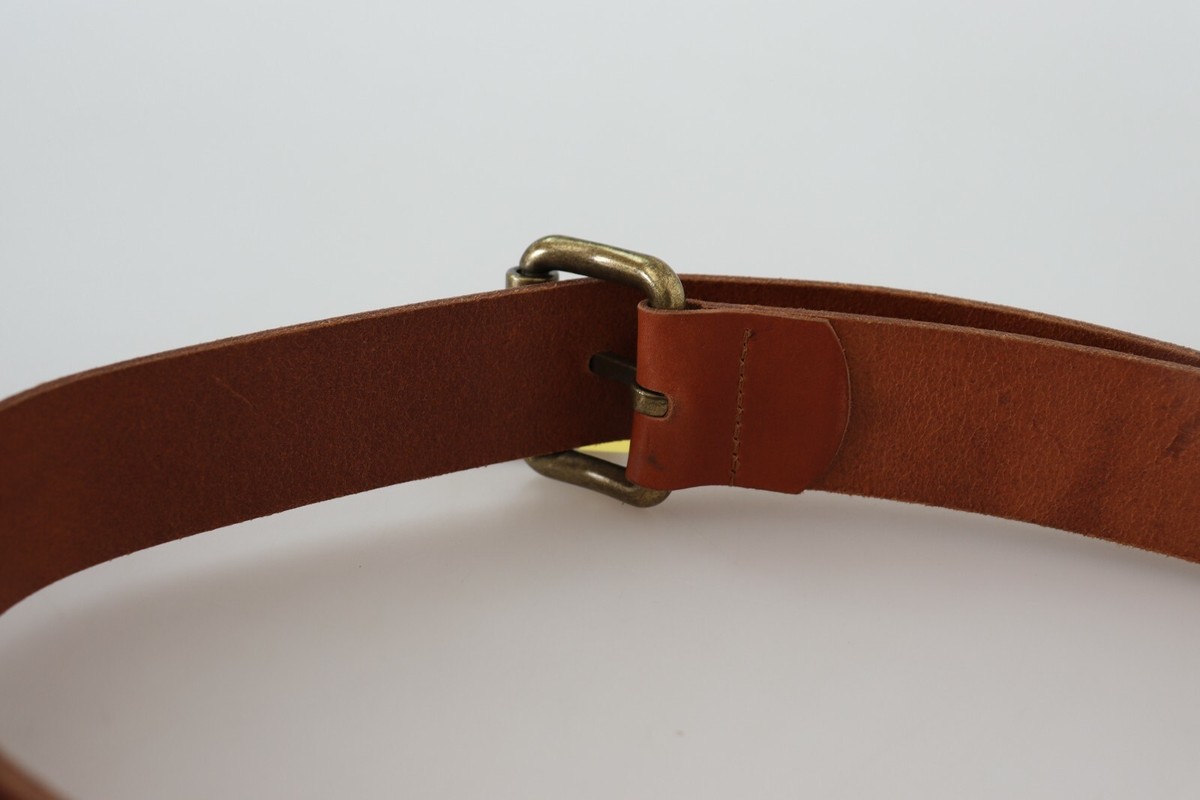 Just Cavalli Brown Belt with Bronze Buckle JUST CAVALLI Belt Brown Leather Logo Bronze Rustic Metal  main image 4