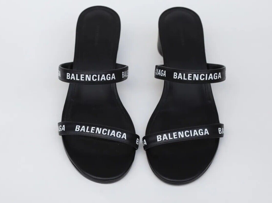 Balenciaga Logo Slide Sandal Size 38/ US 8 in Black Leather Balenciaga Logo Slide Sandal Size 38/ US 8 in Black Leather