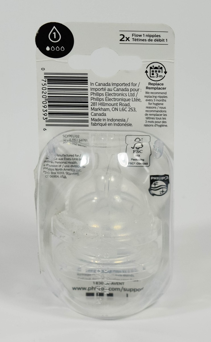 2-pk Philips Avent ANTI-COLIC bottle Nipples 0m+ SLOW FLOW #1