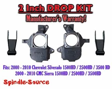 2" DROP KIT Spindles Shackles FOR 01-10 Chevy Silverado GMC Sierra 2500HD 3500HD