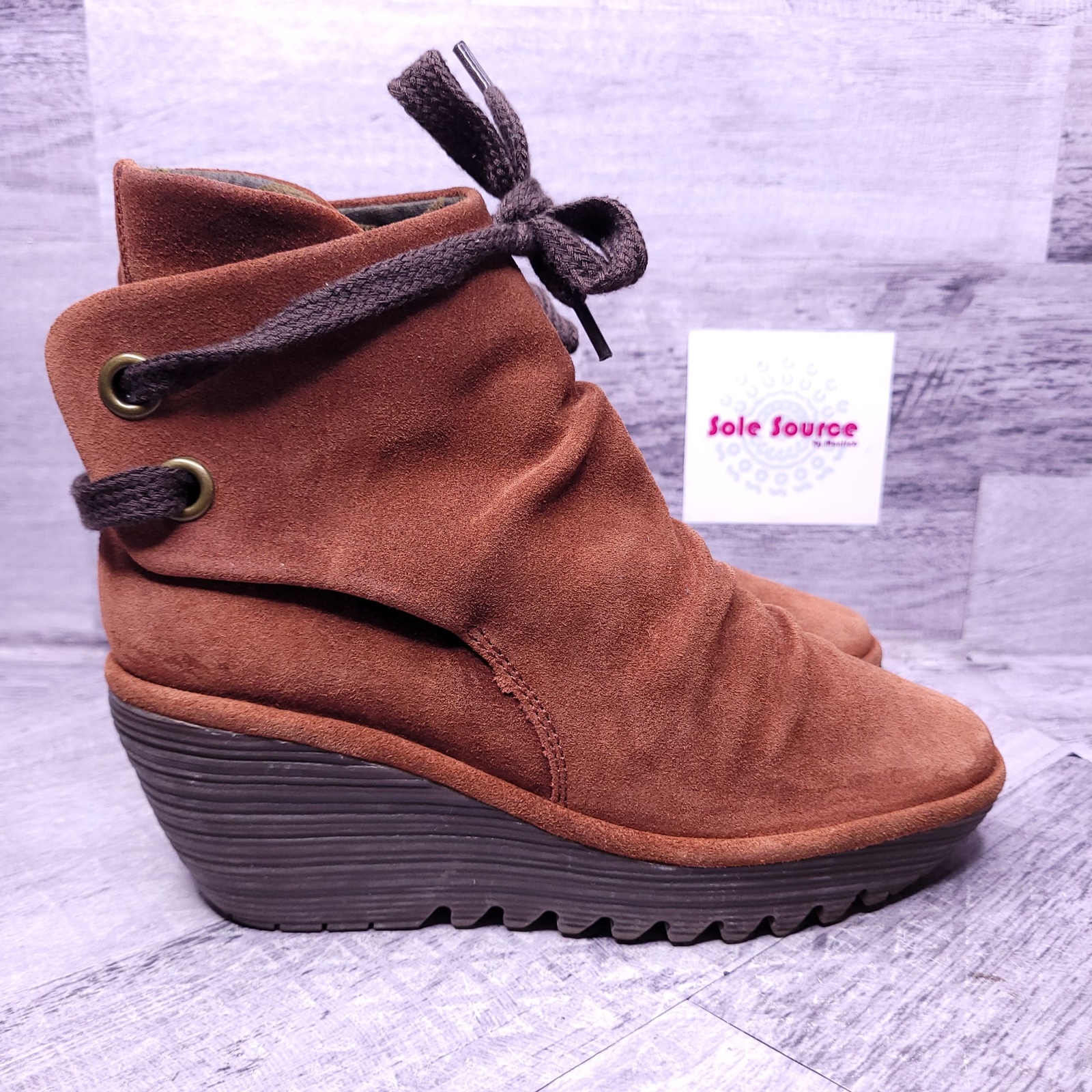 Fly London Yama Ankle Tie Suede Wedge 