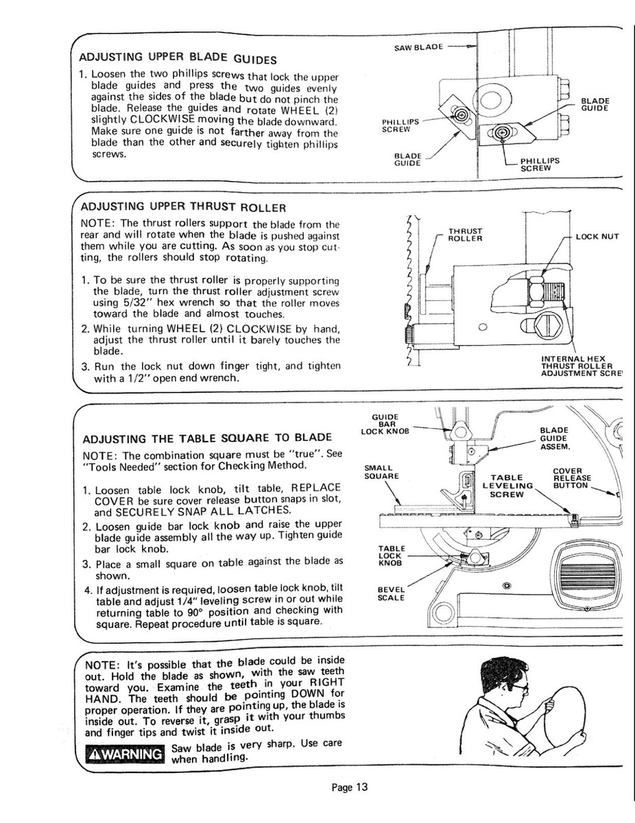 Operator Instruction & Parts Manual Fits Craftsman 10 Inch Band