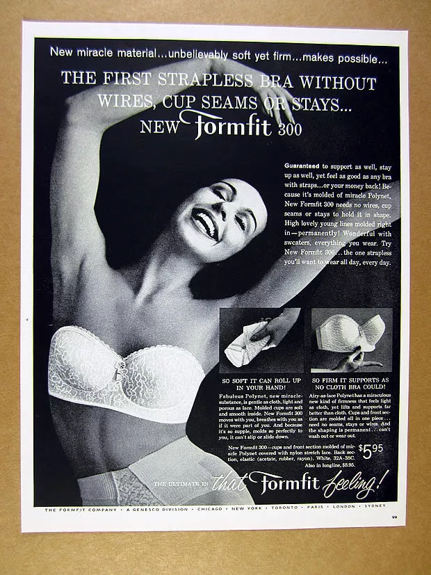 1961 Formfit 300 Strapless Bra pretty smiling woman photo vintage