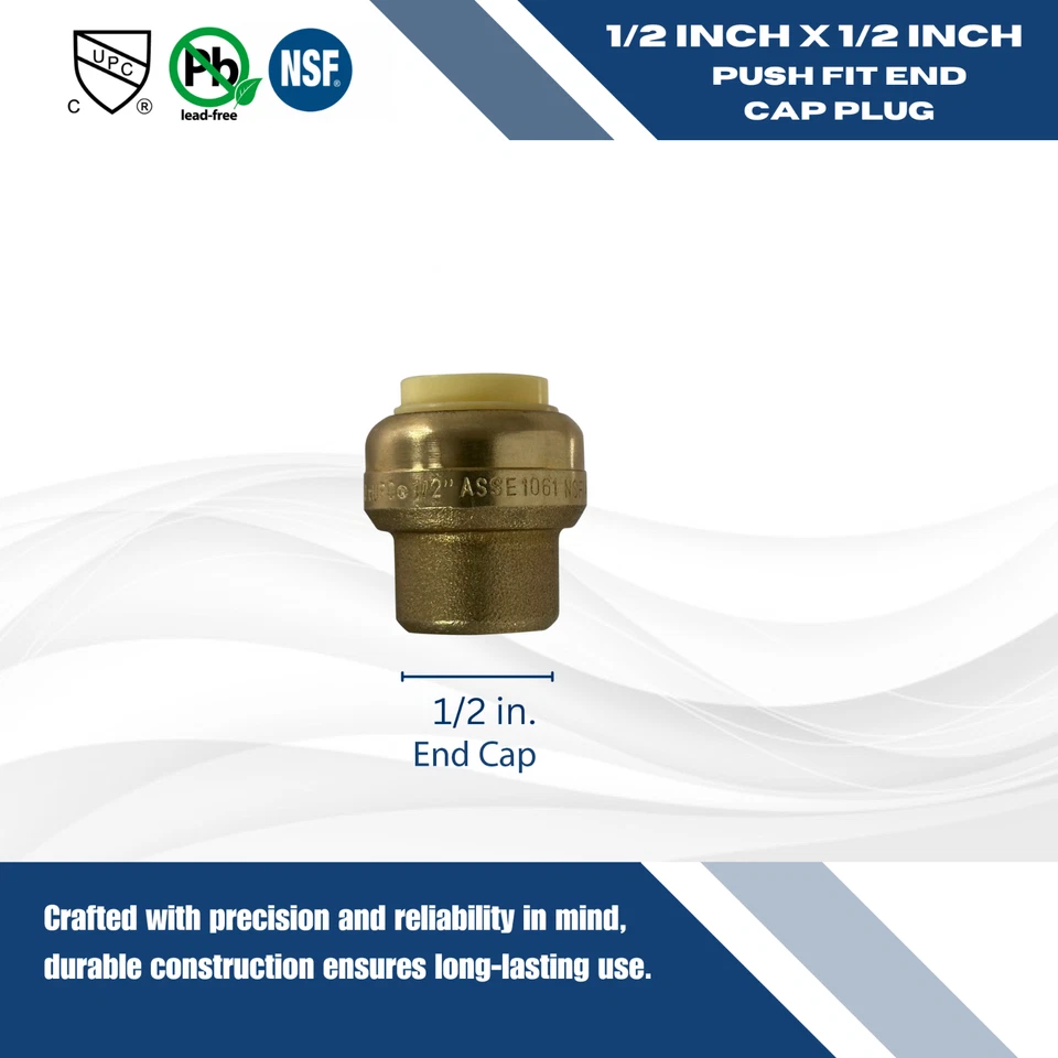 100 Pcs XFITTING 1/2" Push Fit Cap w/ 1 Clip, Push to Connect End Cap Plug Brass - Image 4 of 4