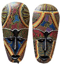 SET OF 2 12" TIKI MASK HAWAIIAN WALL ART ISLAND HOME DECOR TRIBAL BAR TROPICAL