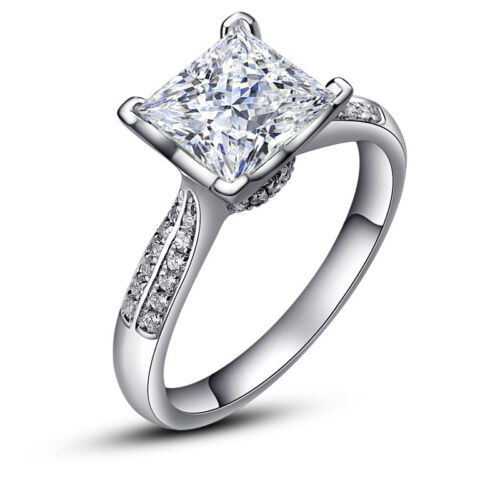 Anillo de compromiso de boda de plata 925 para mujer de 2 quilates corte princesa AAA CZ CZ TALLA 4-9 - Imagen 16 de 21