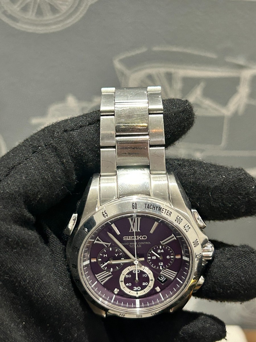 Seiko Brightz 8B82-0AG0 purple Chronograph Date Solar Mens Seiko Brightz 8B82-0AG0 purple Chronograph Date Solar Mens