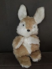 LD/ doudou peluche lapin assis marron blanc grelot BOULGOM vintage Marque Effacé