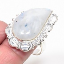 Natural Rainbow Moonstone Gemstone 925 Sterling Silver Jewelry Ring Size 9 USA