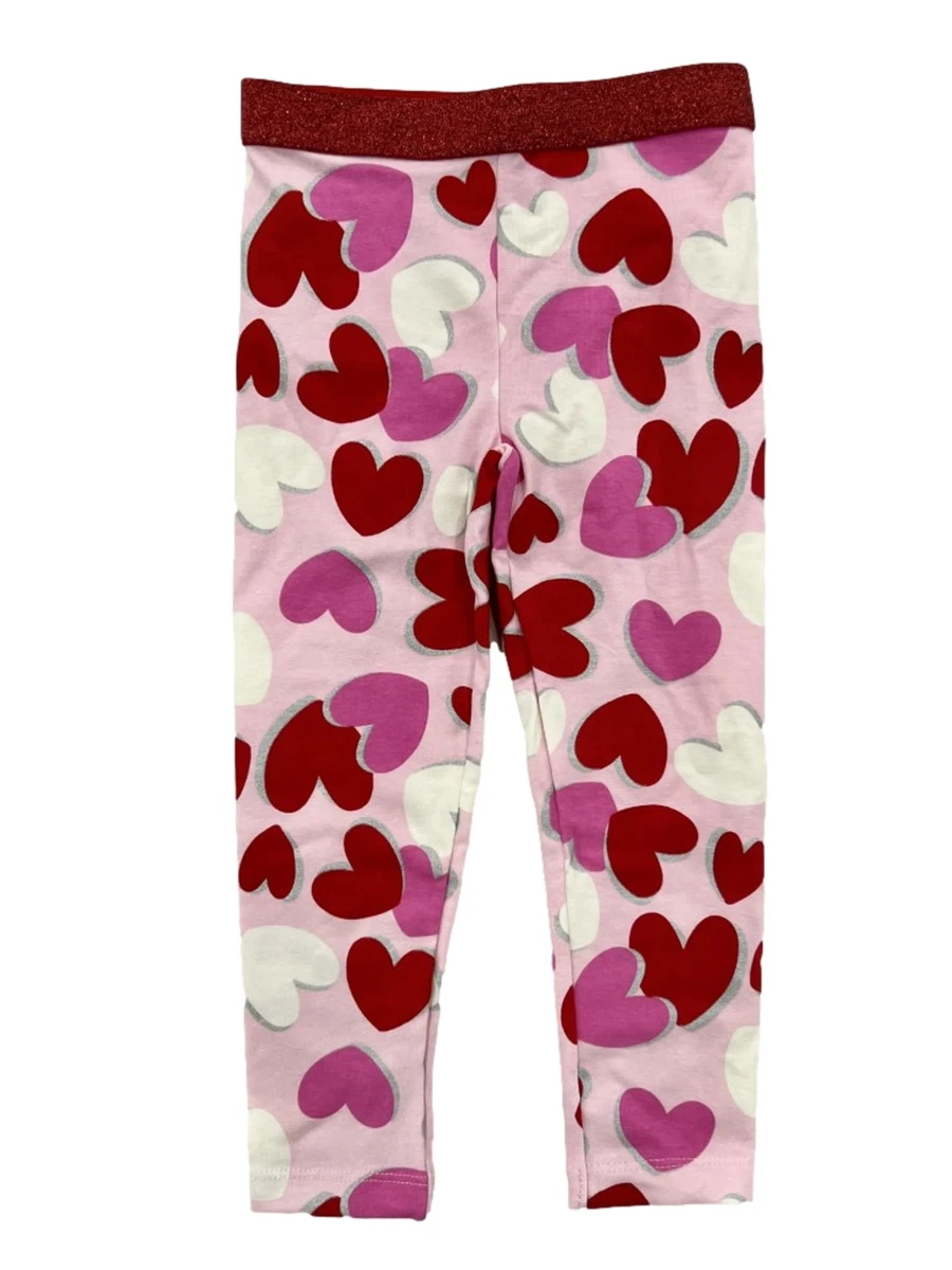 Toddler Girls Red Pink Heart Leggings Valentines Day Stretch