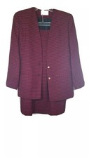 Vtg Miss Pendleton Red Blue Check Sz12 Virgin Wool Made USA Blazer Skirt Set